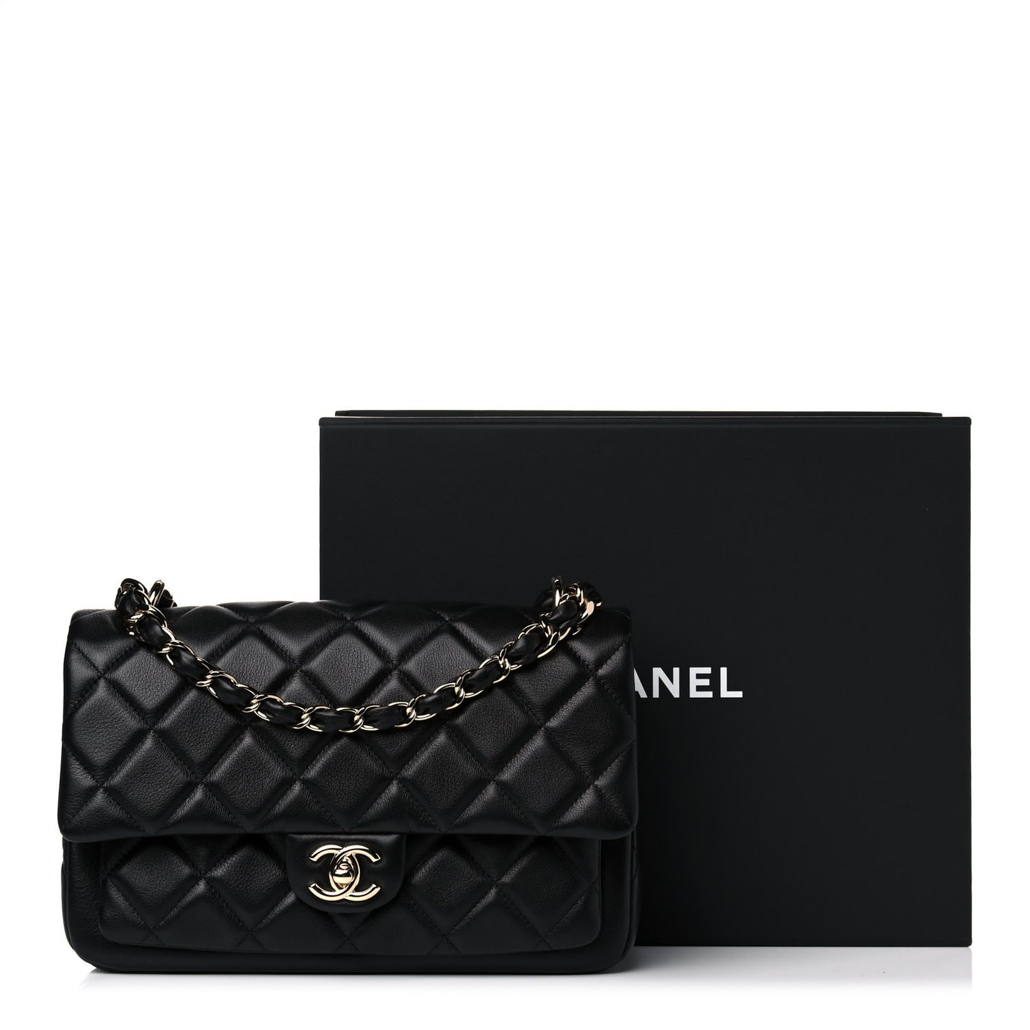 Calfskin Quilted Large Pocket Chic Flap Bag Black