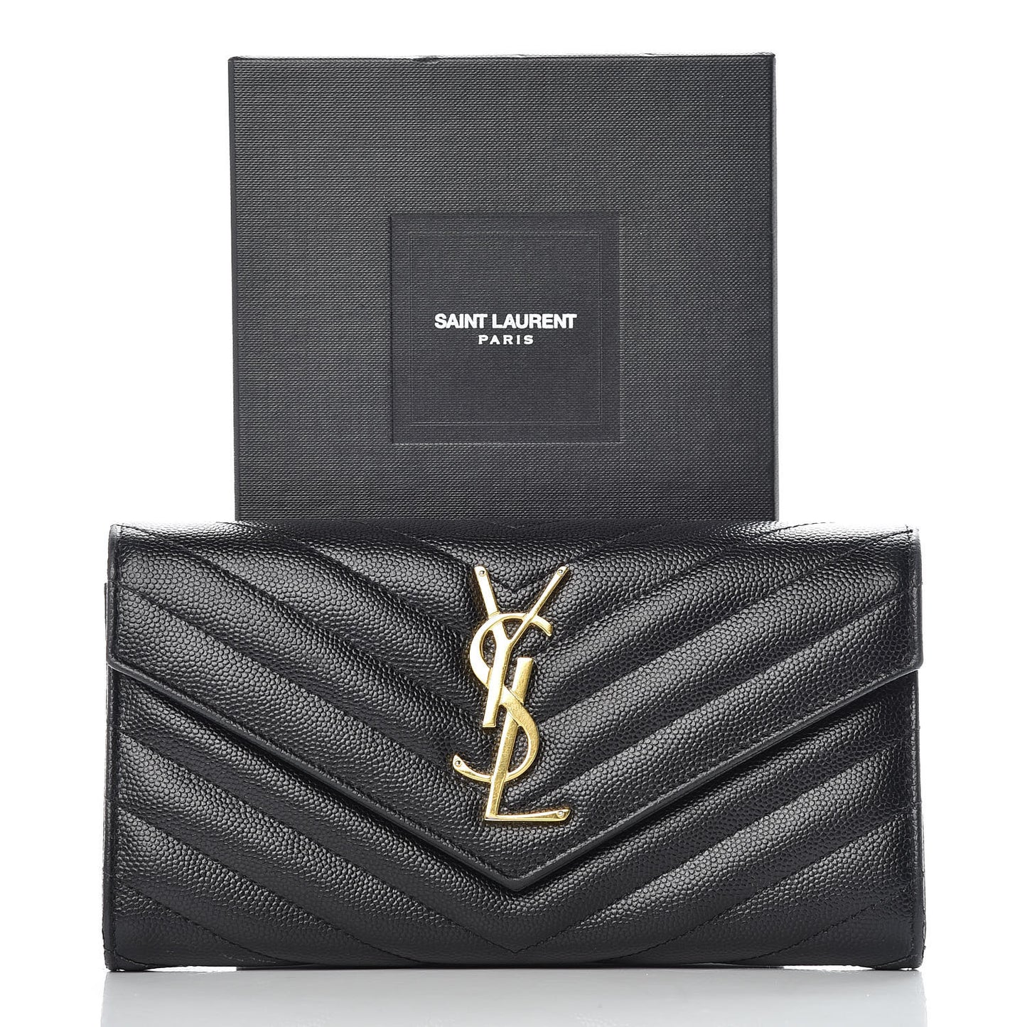 Grain De Poudre Matelasse Chevron Monogram Flap Wallet Black