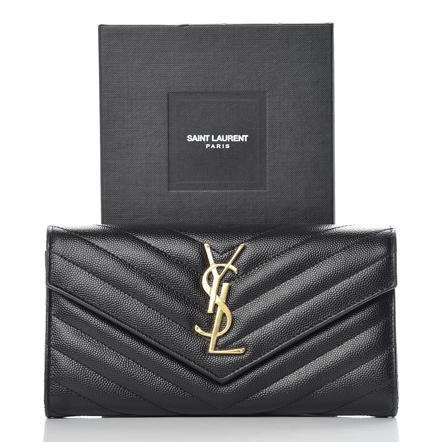 Saint Laurent Grain De Poudre Matelasse Chevron Monogram Flap Wallet Black 12 of 12