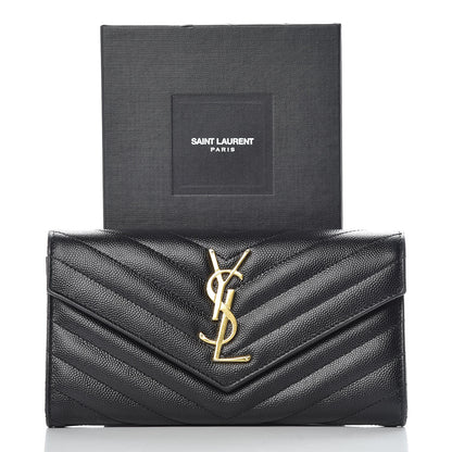 Saint Laurent Grain De Poudre Matelasse Chevron Monogram Flap Wallet Black 12 of 12
