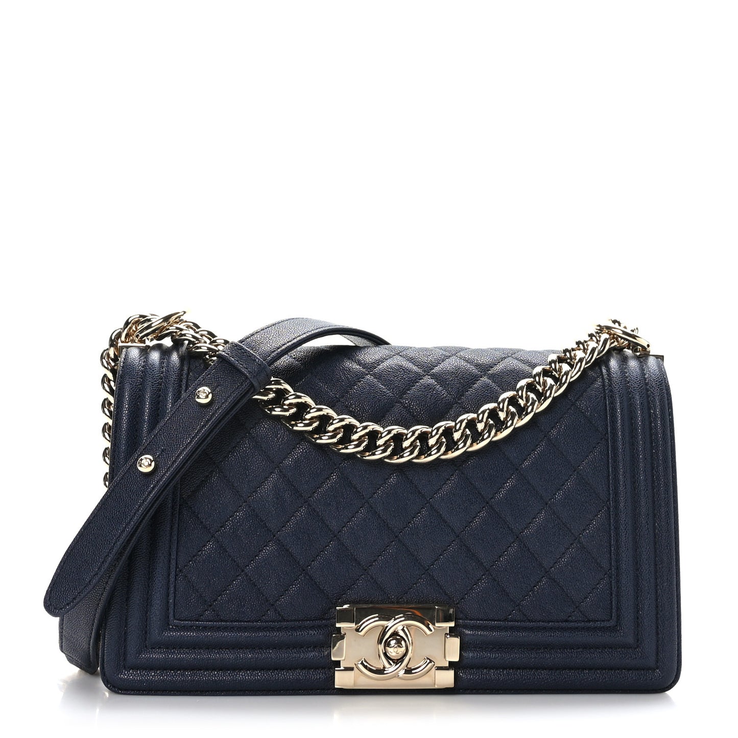 Caviar Quilted Medium Boy Flap Dark Navy Blue