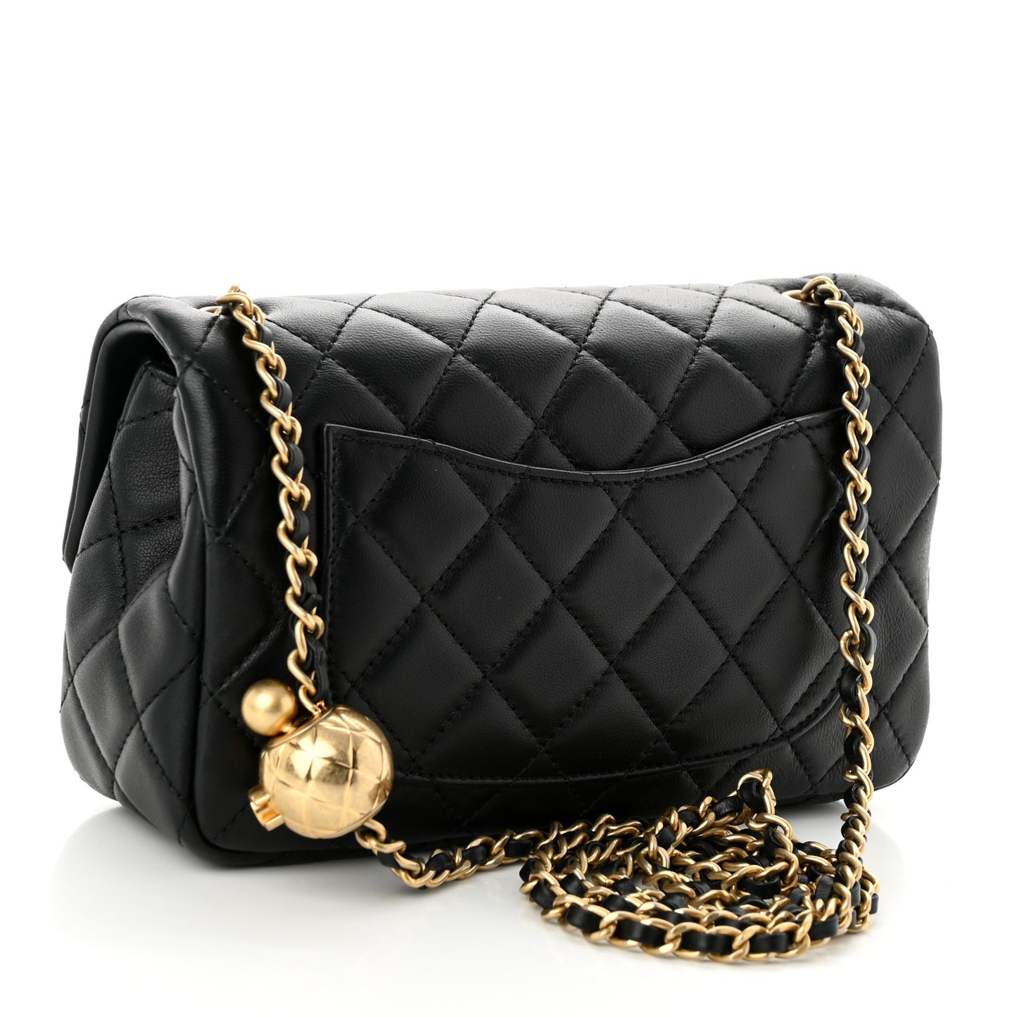 Lambskin Quilted Mini Rectangular Pearl Crush Flap Black