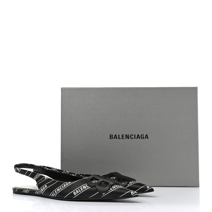 Balenciaga Calfskin Diagonal Allover Logo Print BB Knife Pointy Toe Slingback Flats 37 Black White 9 of 9