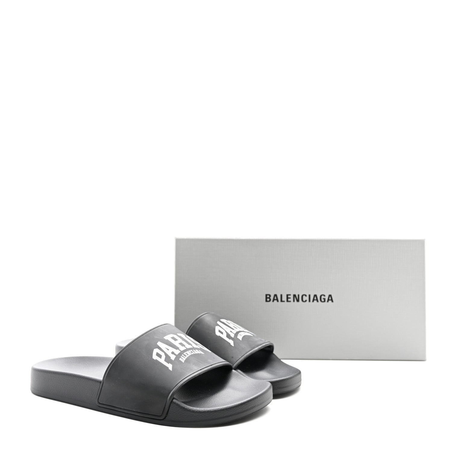Balenciaga Rubber Paris Logo Womens Slide Sandals 39 Black 8 of 8