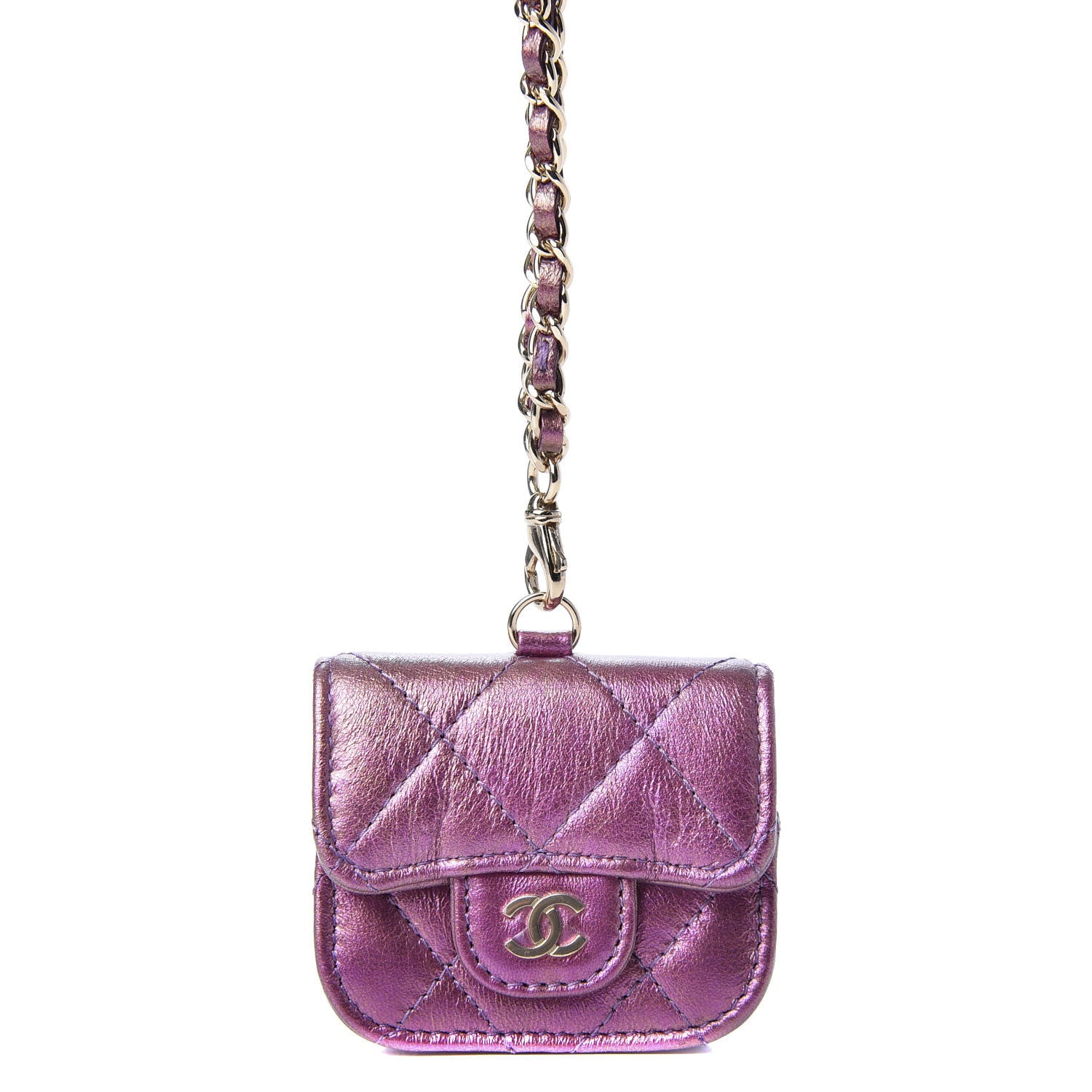 Chanel Iridescent Lambskin Quilted Airpods Pro Case Purple 1 of 9