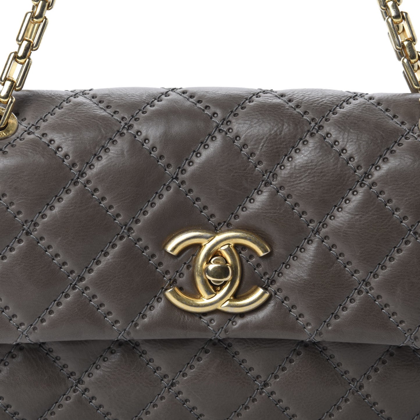 Calfskin Quilted Retro Chain Flap Dark Grey
