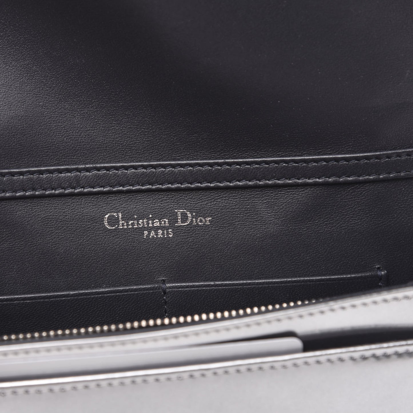 Metallic Patent Micro-Cannage Diorama Wallet on Chain Pouch Silver