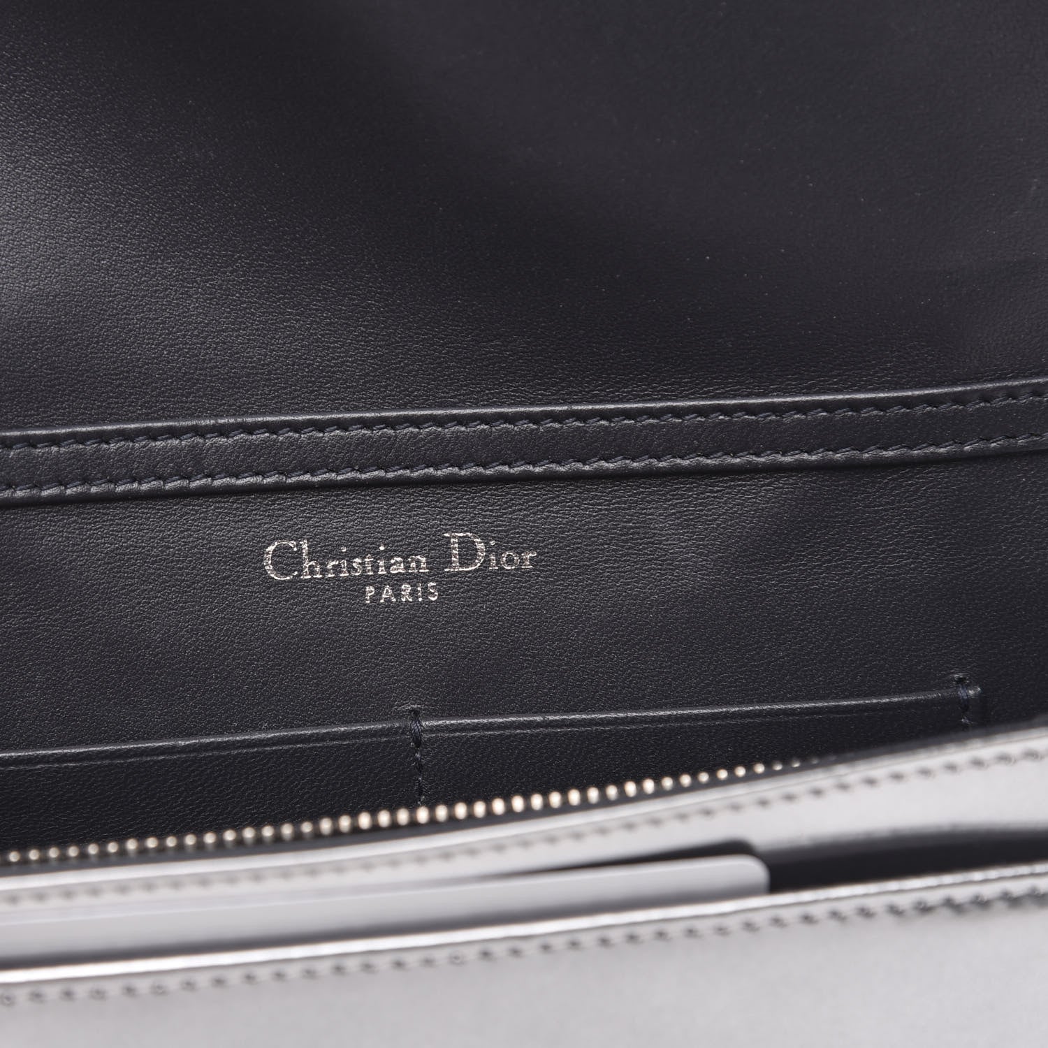 Christian Dior Metallic Patent Micro-Cannage Diorama Wallet on Chain Pouch Silver 6 of 9
