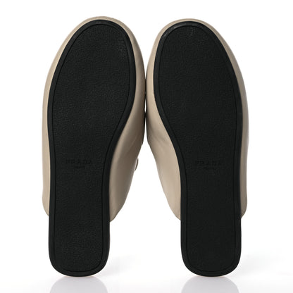 Prada Nappa Soft Padded Metal Triangle Mules 39 Beige 6 of 12