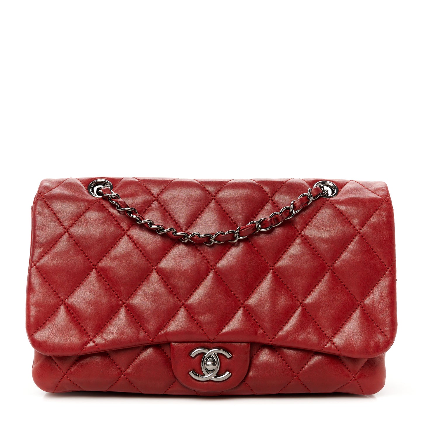 Lambskin Quilted Large 3 Flap Red