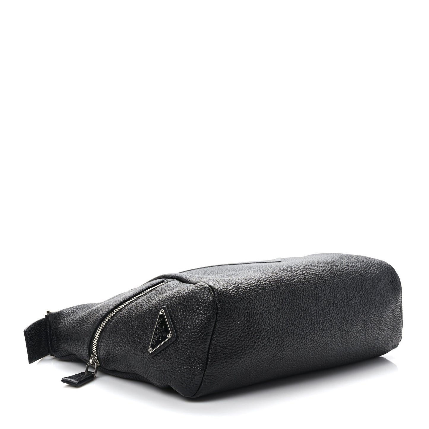 Vitello Daino Triangle Logo Embossed Shoulder Bag Black