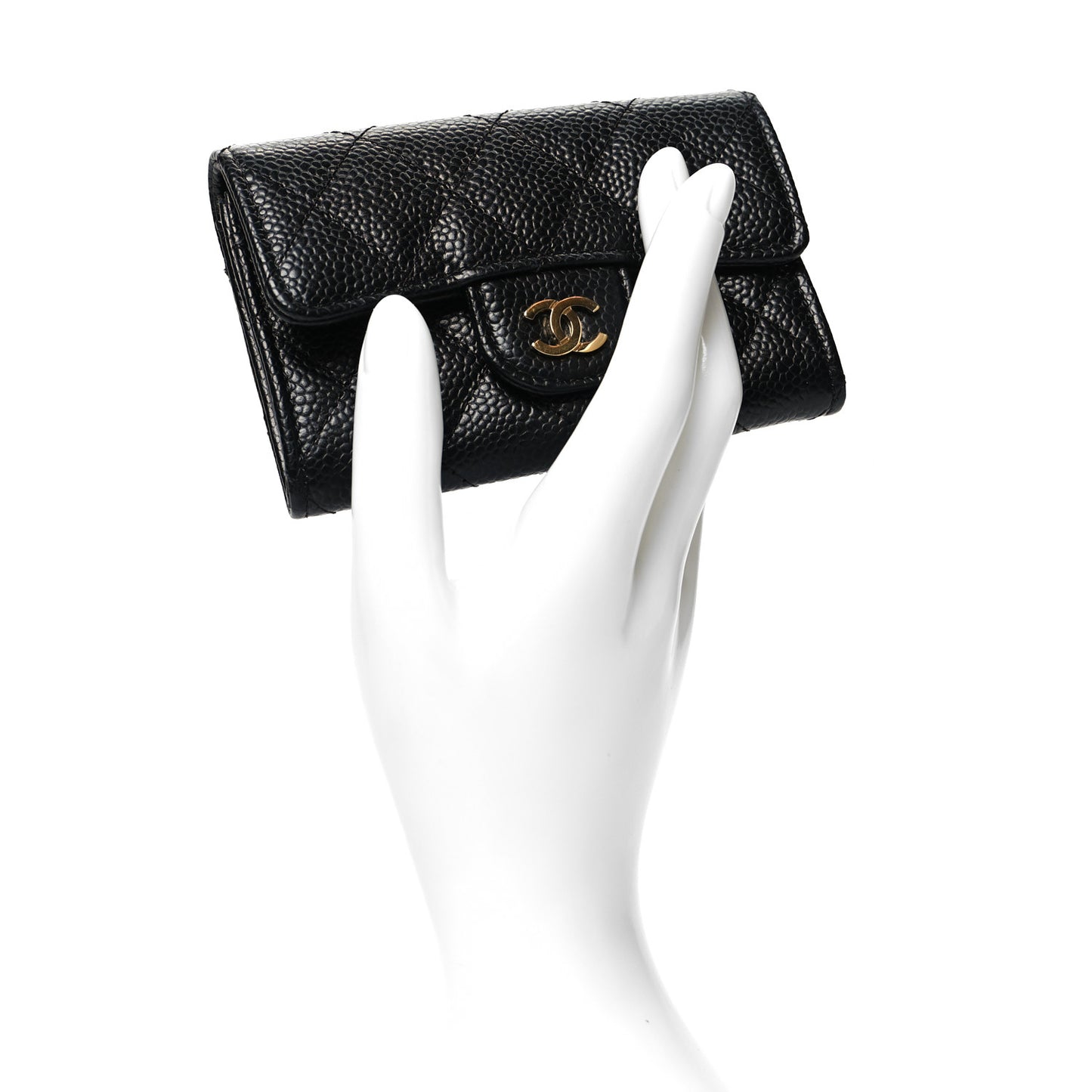 Caviar Quilted Flap Card Holder Wallet Black
