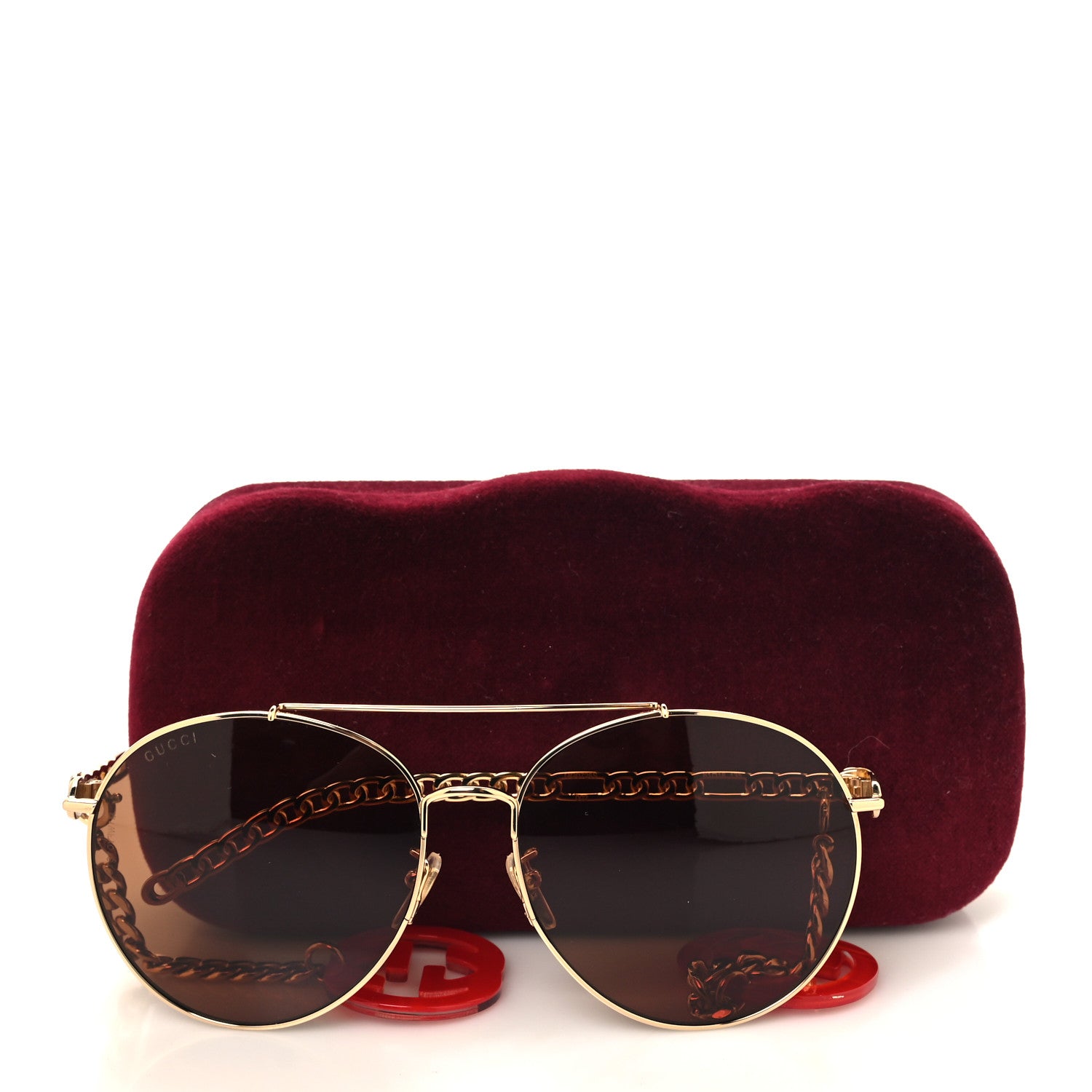Gucci Aviator Charm Chain Sunglasses GG0725S Gold 7 of 7