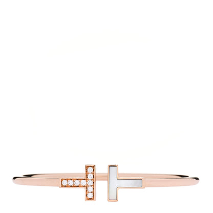 Tiffany 18K Rose Gold Diamond Mother of Pearl T Wire Bracelet 1 of 3