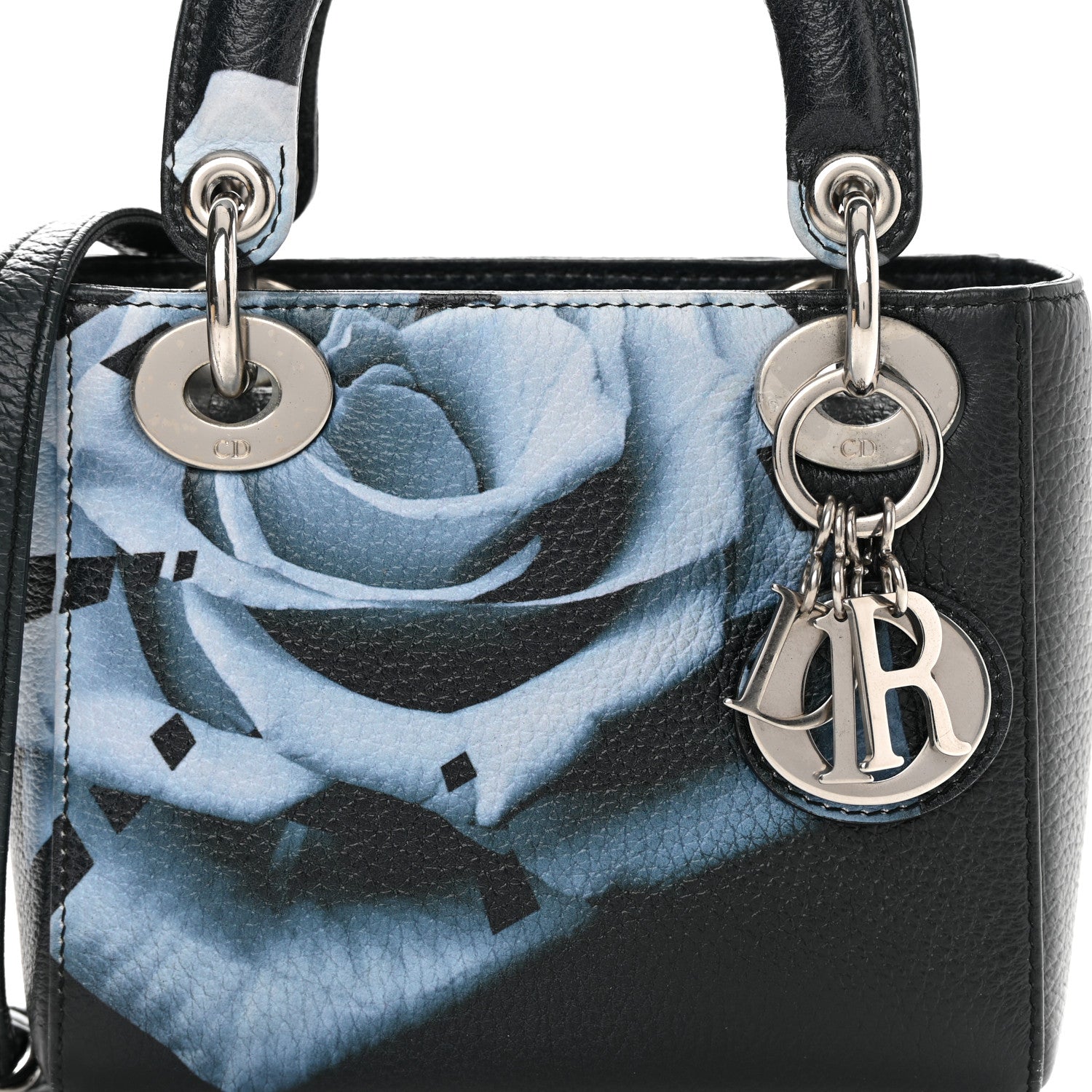 Christian Dior Deerskin Floral Printed Mini Lady Dior Black Blue 8 of 15