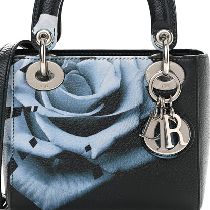 Christian Dior Deerskin Floral Printed Mini Lady Dior Black Blue 8 of 15