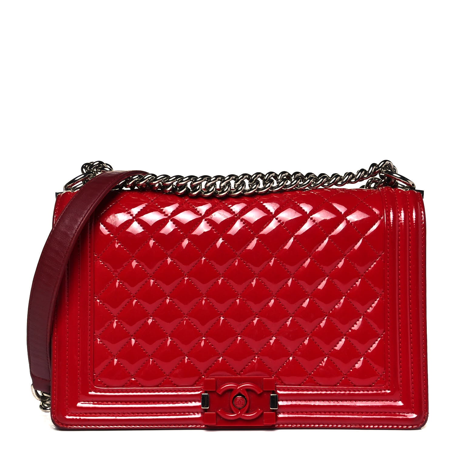 Chanel Patent Calfskin New Medium Plexiglass Boy Flap Red 1 of 9
