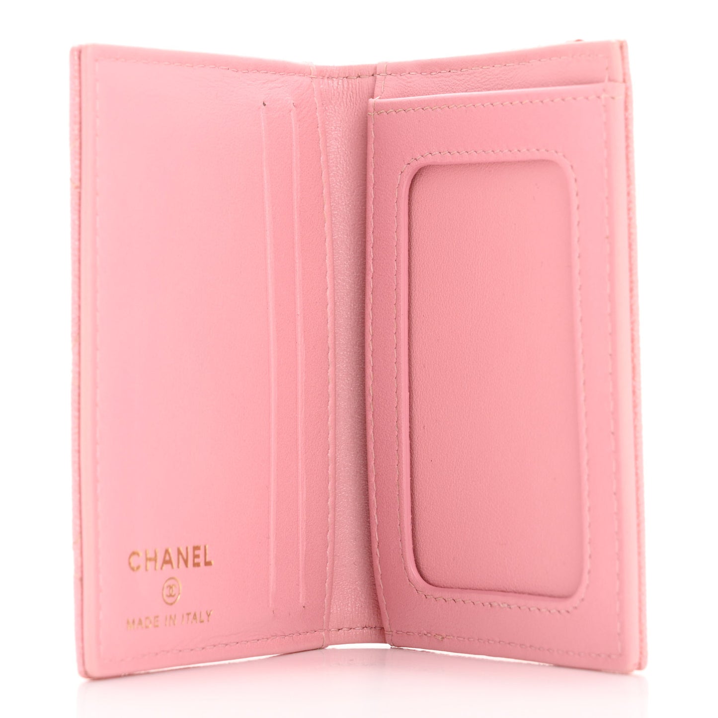 Iridescent Caviar Quilted Card Holder Wallet Rose Pink