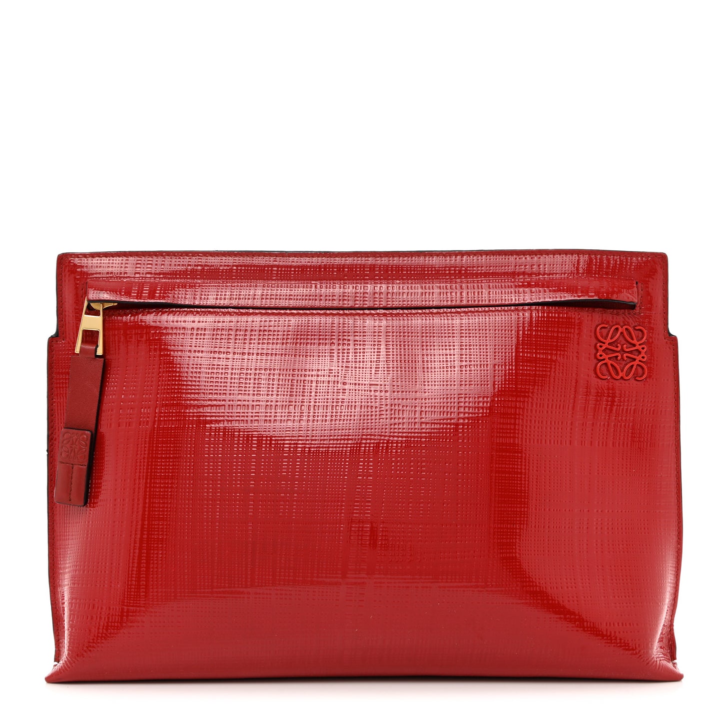 Patent Linen Embossed Large T Pouch Red