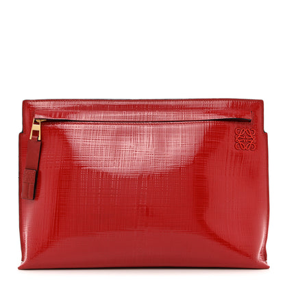 Loewe Patent Linen Embossed Large T Pouch Red 1 of 8