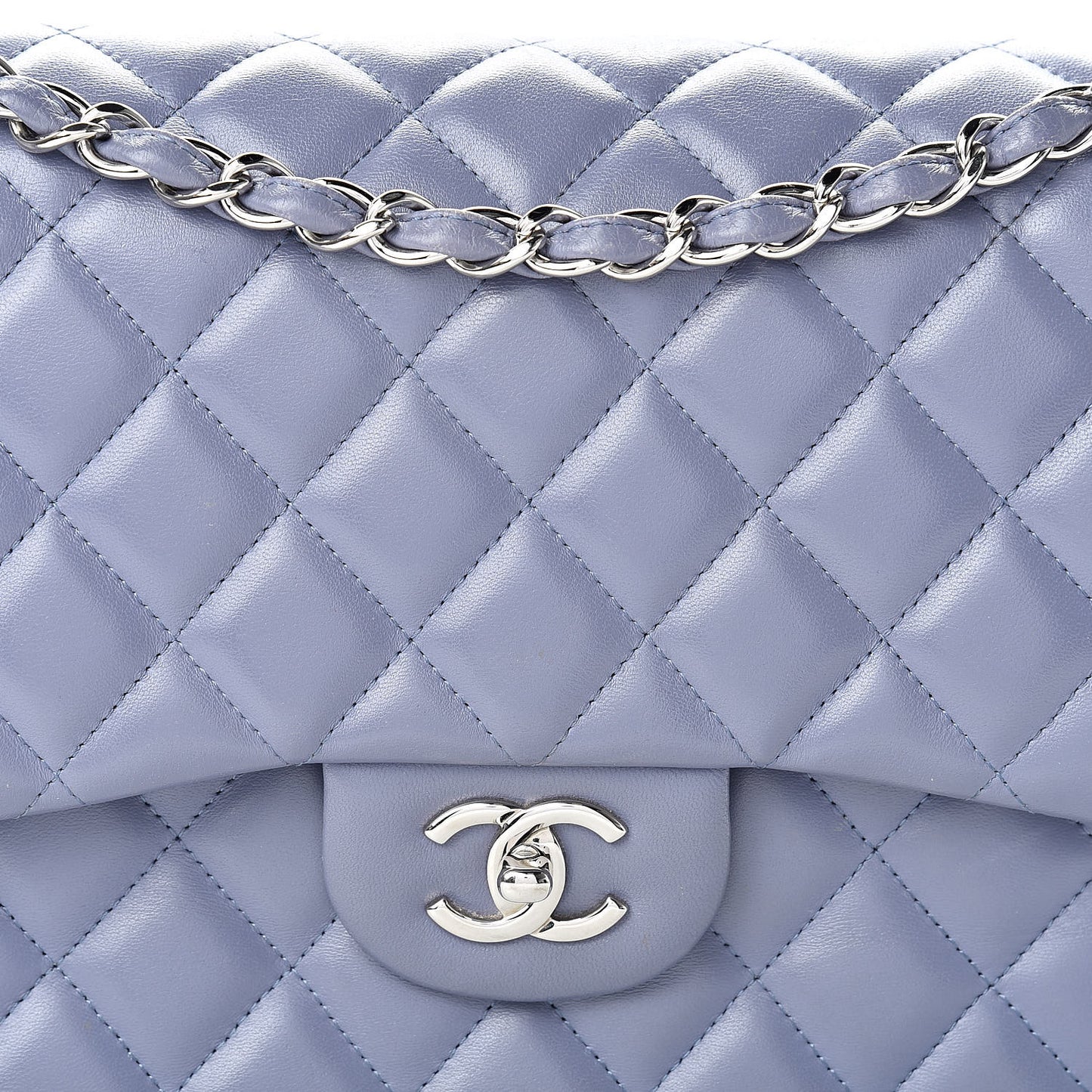 Lambskin Quilted Jumbo Double Flap Light Purple