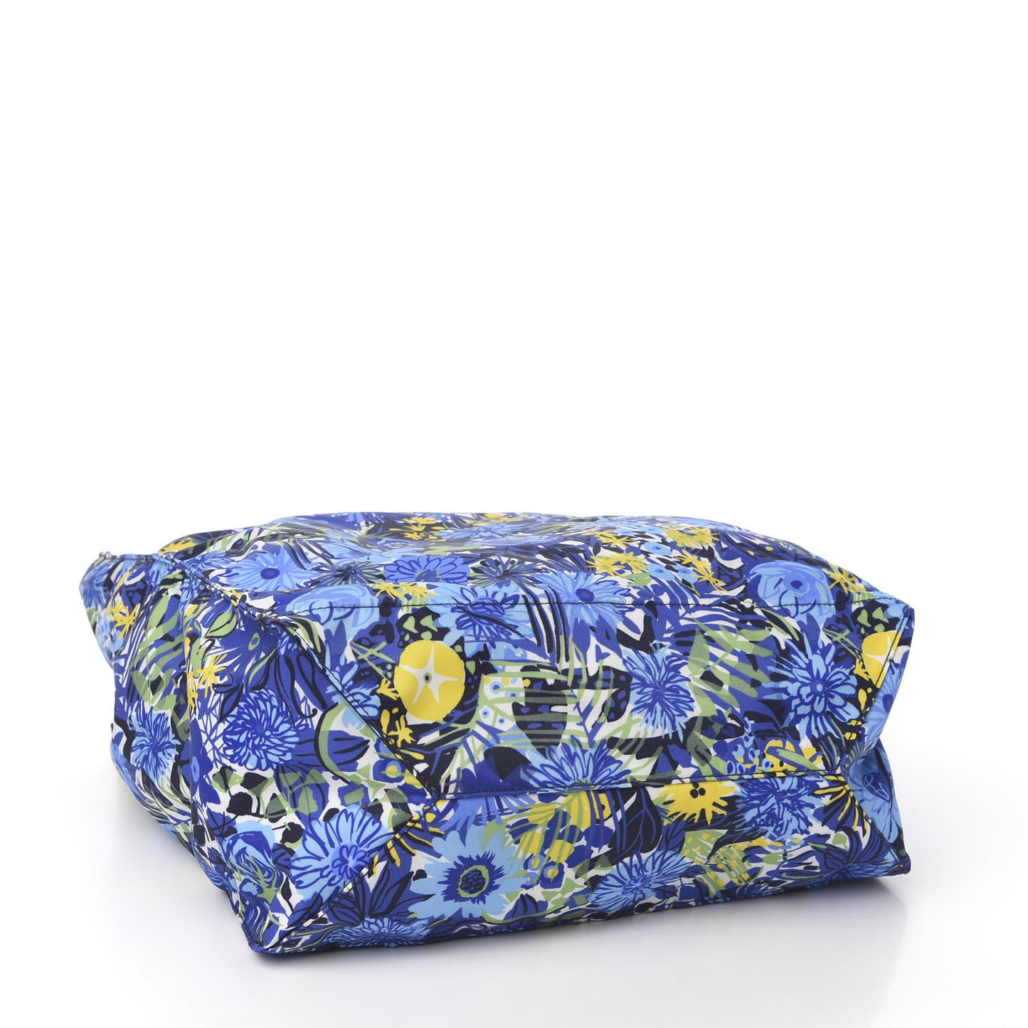 Tessuto Nylon Saffiano Floral Print Tote Bluette Dis Primule