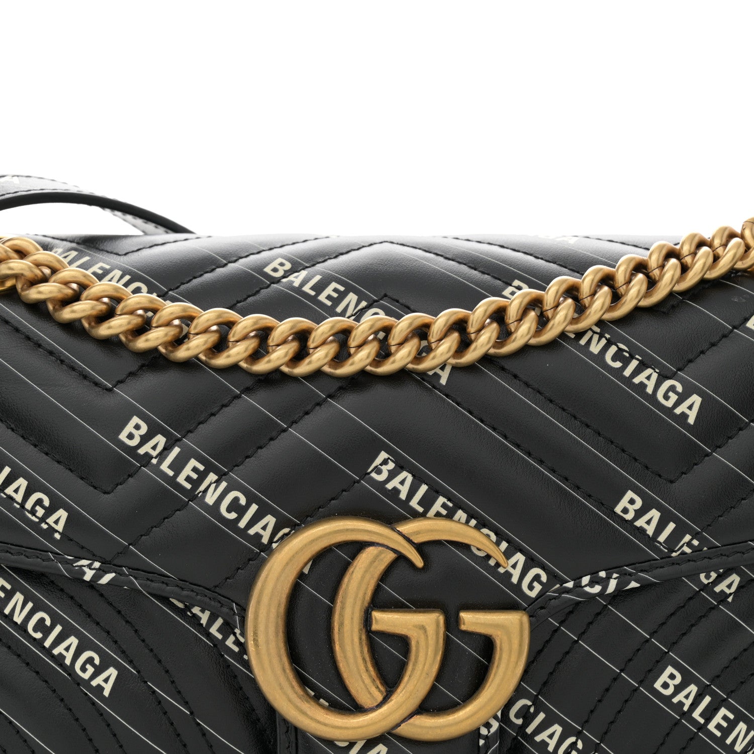 Gucci X BALENCIAGA Calfskin Matelasse Logo Print Small GG Marmont Shoulder Bag Black 8 of 10