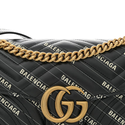 Gucci X BALENCIAGA Calfskin Matelasse Logo Print Small GG Marmont Shoulder Bag Black 8 of 10