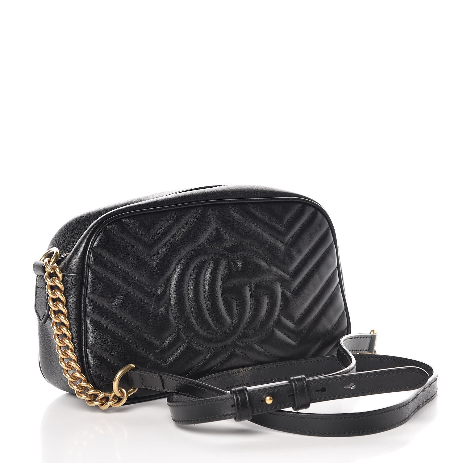 Gucci Calfskin Matelasse Small GG Marmont Chain Shoulder Bag Black 3 of 14