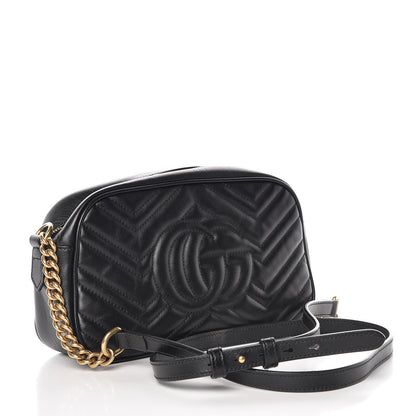 Gucci Calfskin Matelasse Small GG Marmont Chain Shoulder Bag Black 3 of 14
