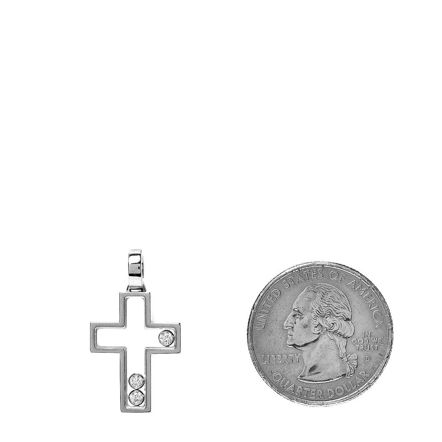 18K White Gold 3 Happy Diamonds Cross Pendant
