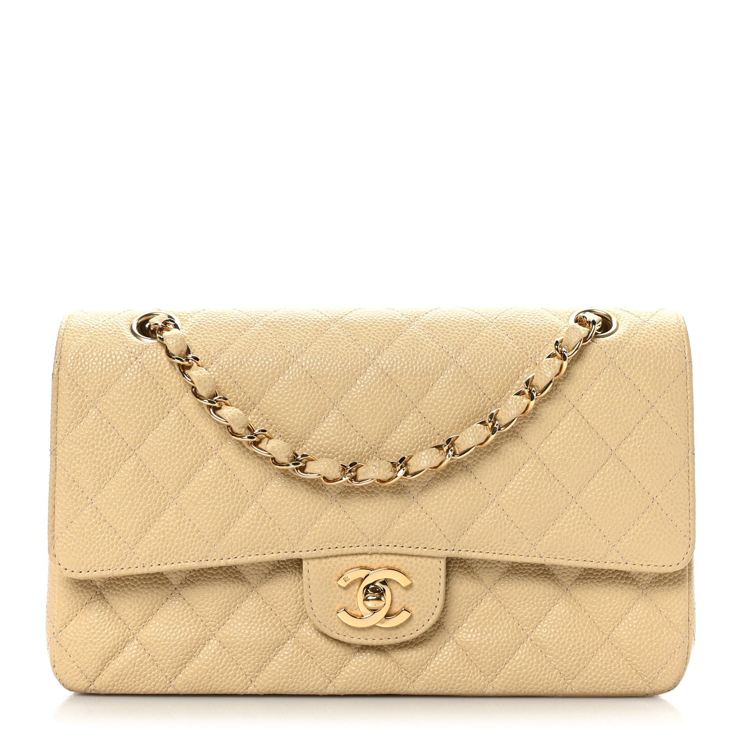 Caviar Quilted Medium Double Flap Beige Clair