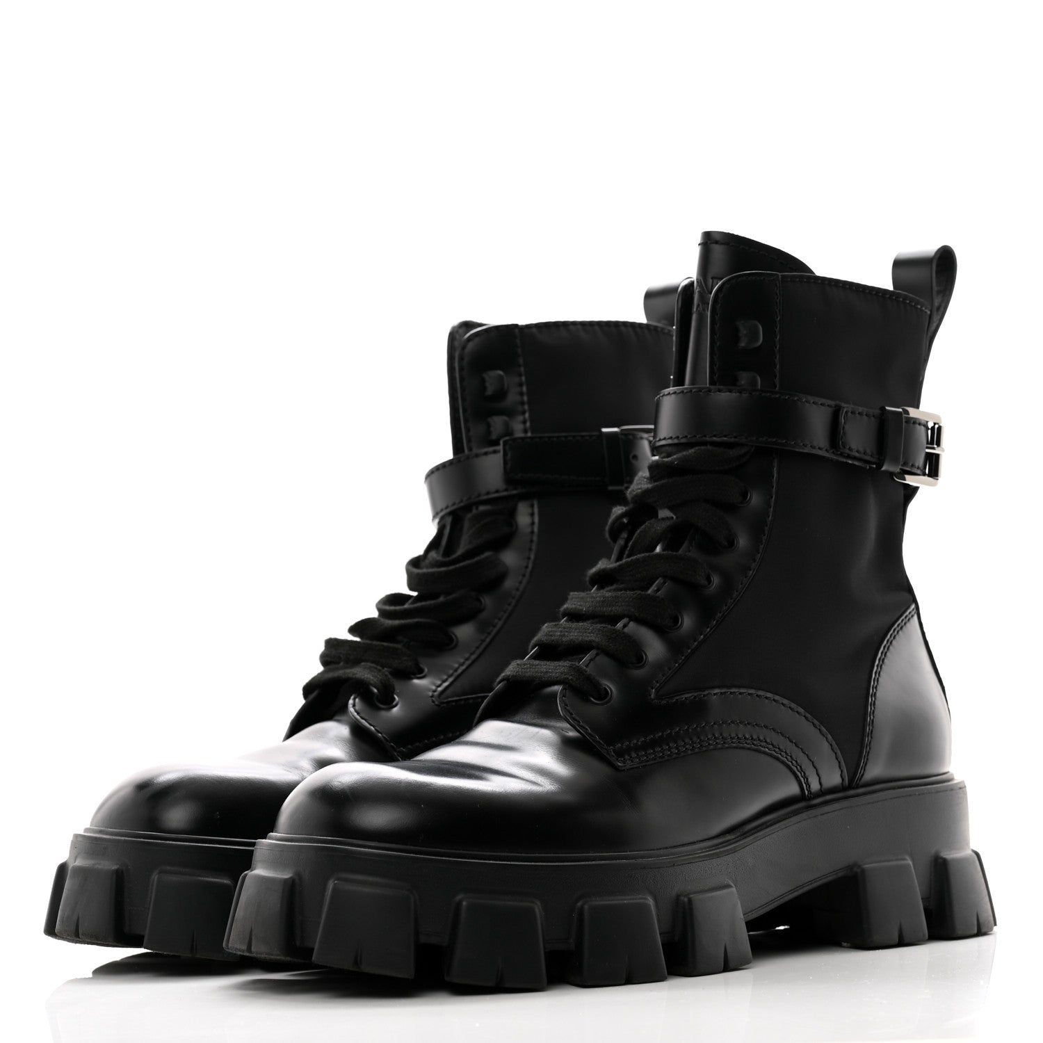 Prada Spazzolato Rois Re-Nylon Metal Triangle Logo Mens Monolith Pouch Pocket 60mm Combat Boots 11 Black 3 of 12