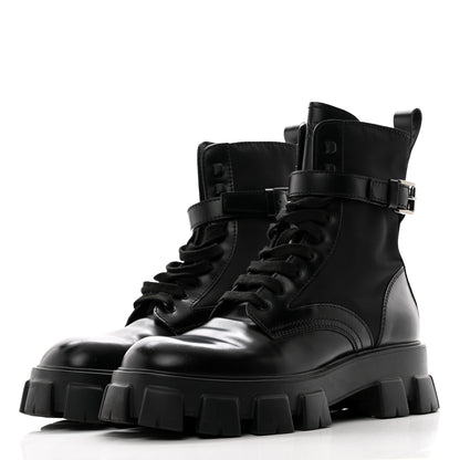 Prada Spazzolato Rois Re-Nylon Metal Triangle Logo Mens Monolith Pouch Pocket 60mm Combat Boots 11 Black 3 of 12