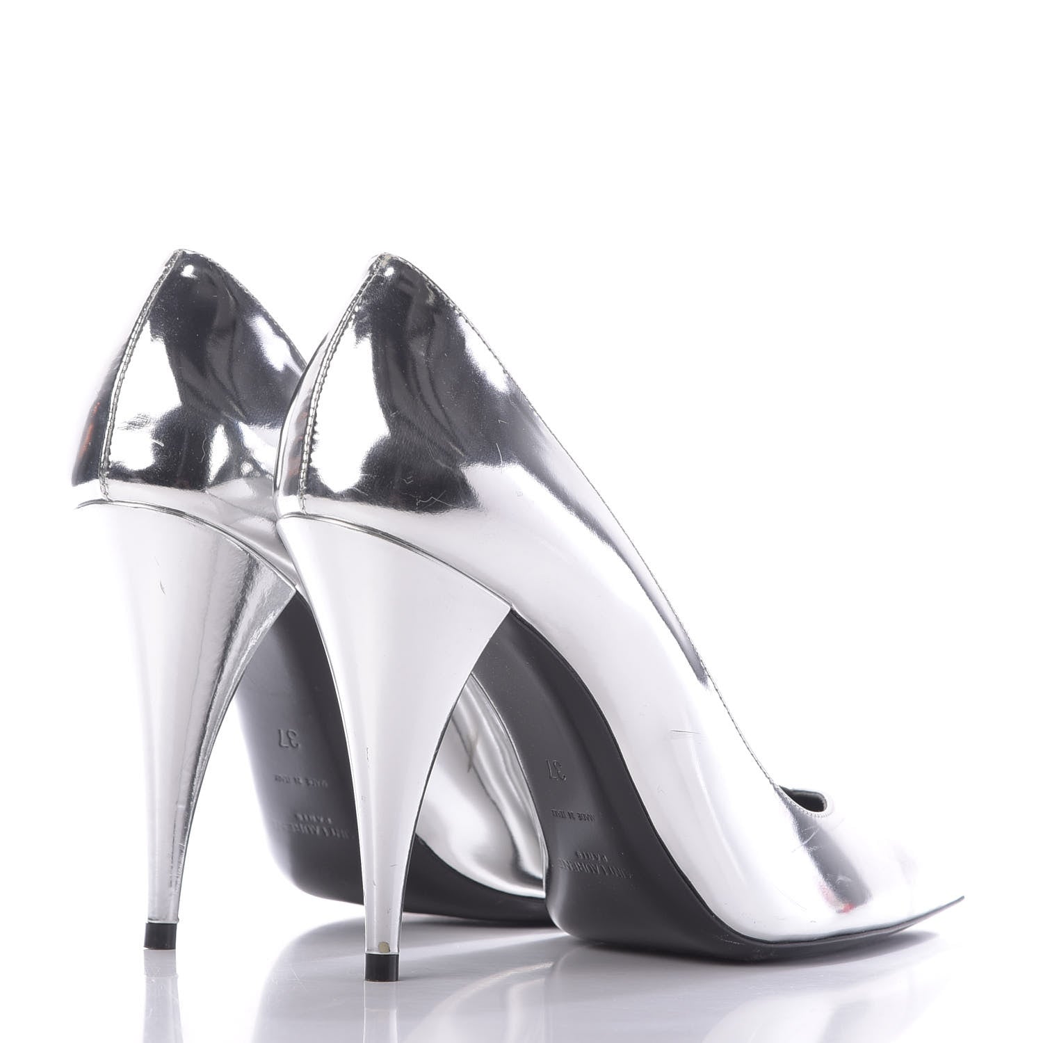 Saint Laurent Calfskin Kiki 100 Pumps 37 Silver 4 of 13