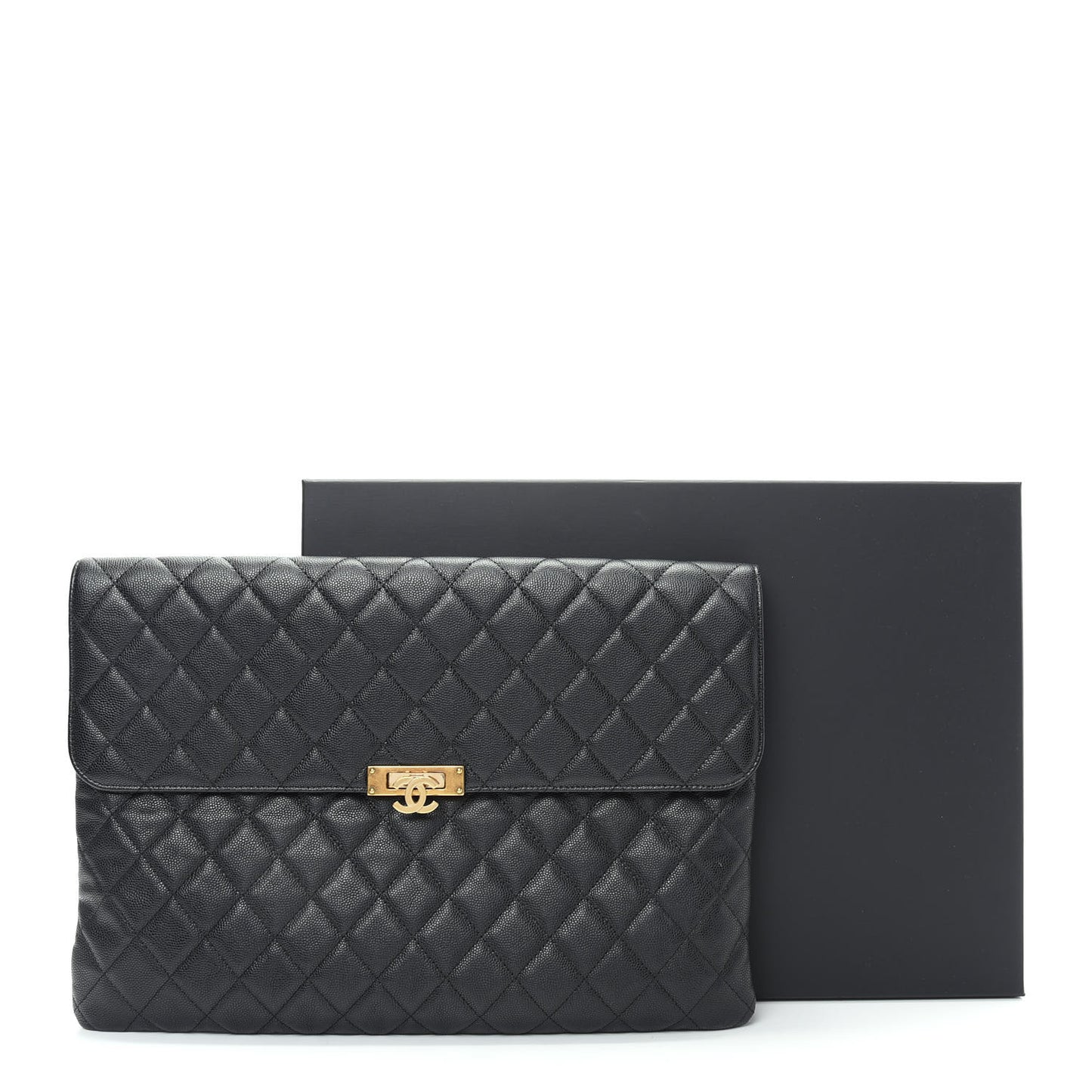 Caviar Quilted Large Golden Class Pouch Black
