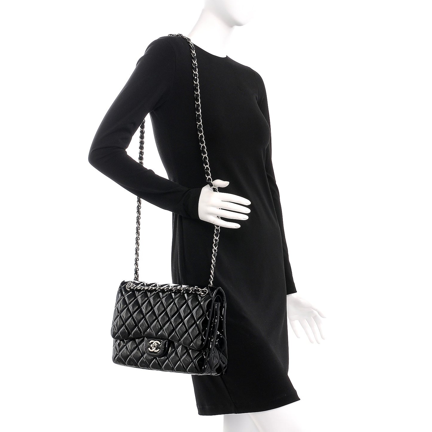 Patent Quilted Jumbo Double Flap Black