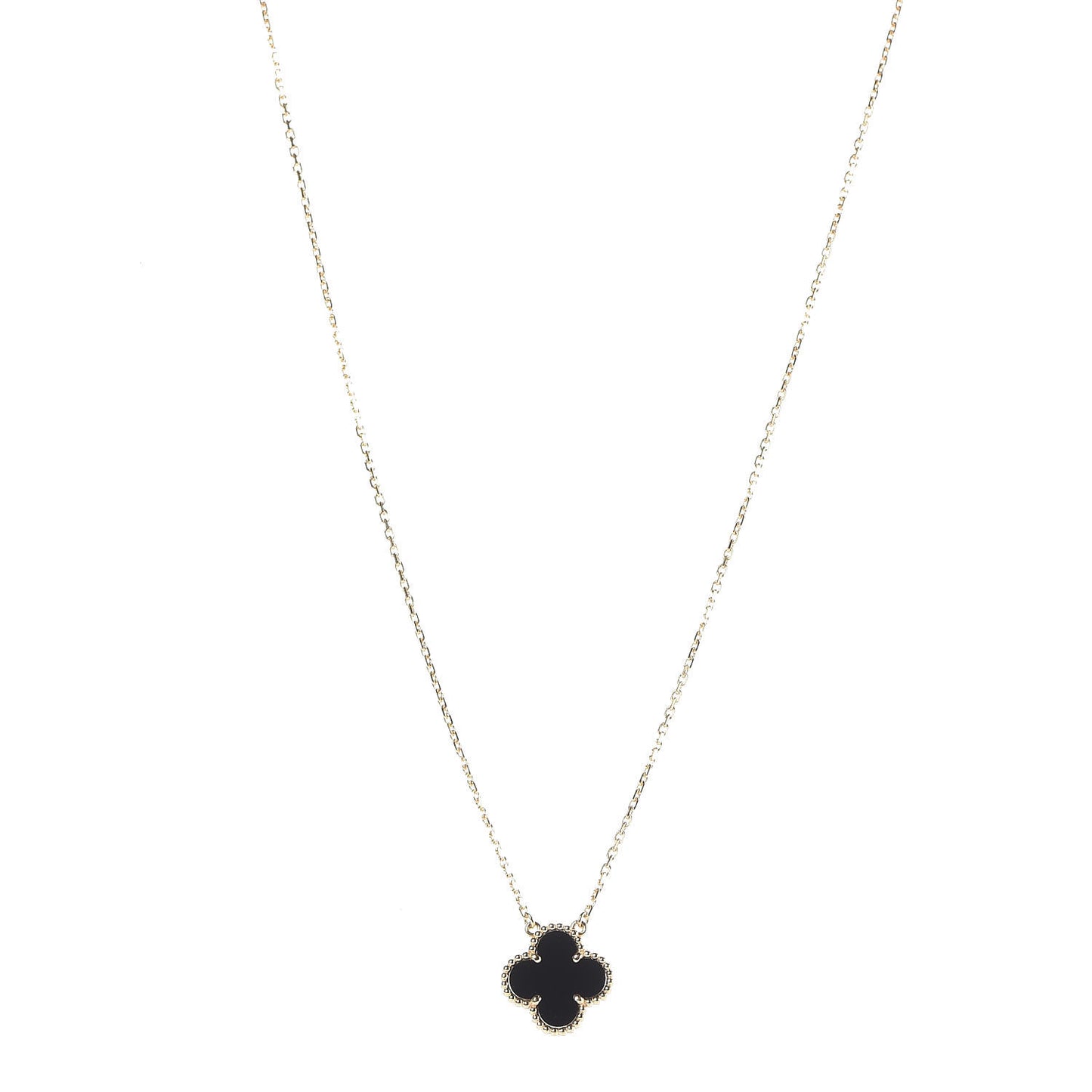 18K Yellow Gold Black Onyx Vintage Alhambra Pendant Necklace