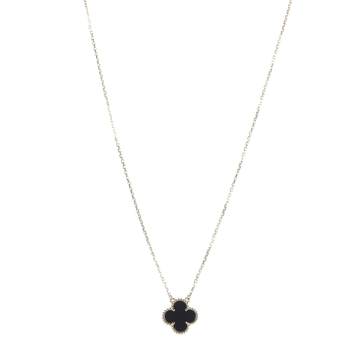 Van Cleef & Arpels 18K Yellow Gold Black Onyx Vintage Alhambra Pendant Necklace 1 of 7