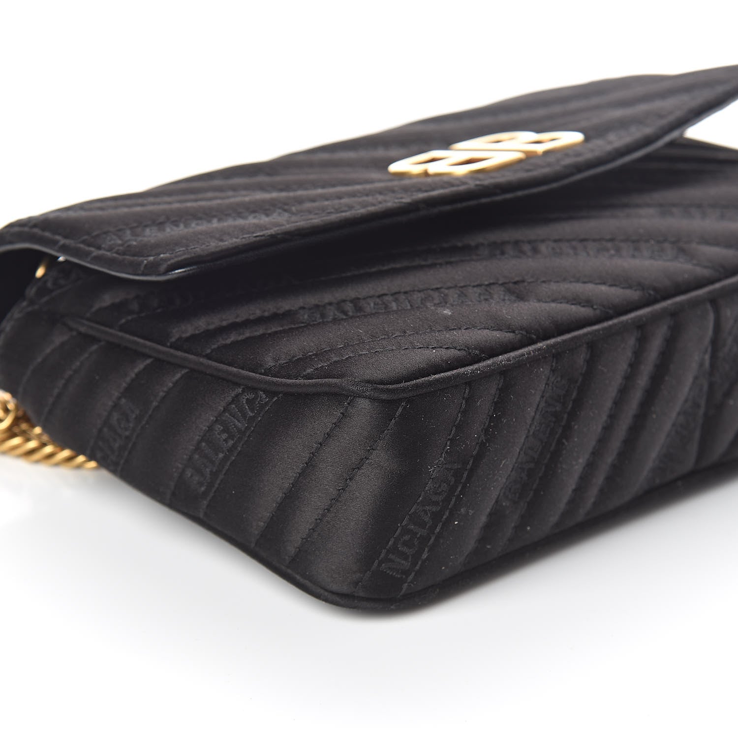 Balenciaga Satin Jacquard Logo Matelasse BB Chain Wallet Black 8 of 9