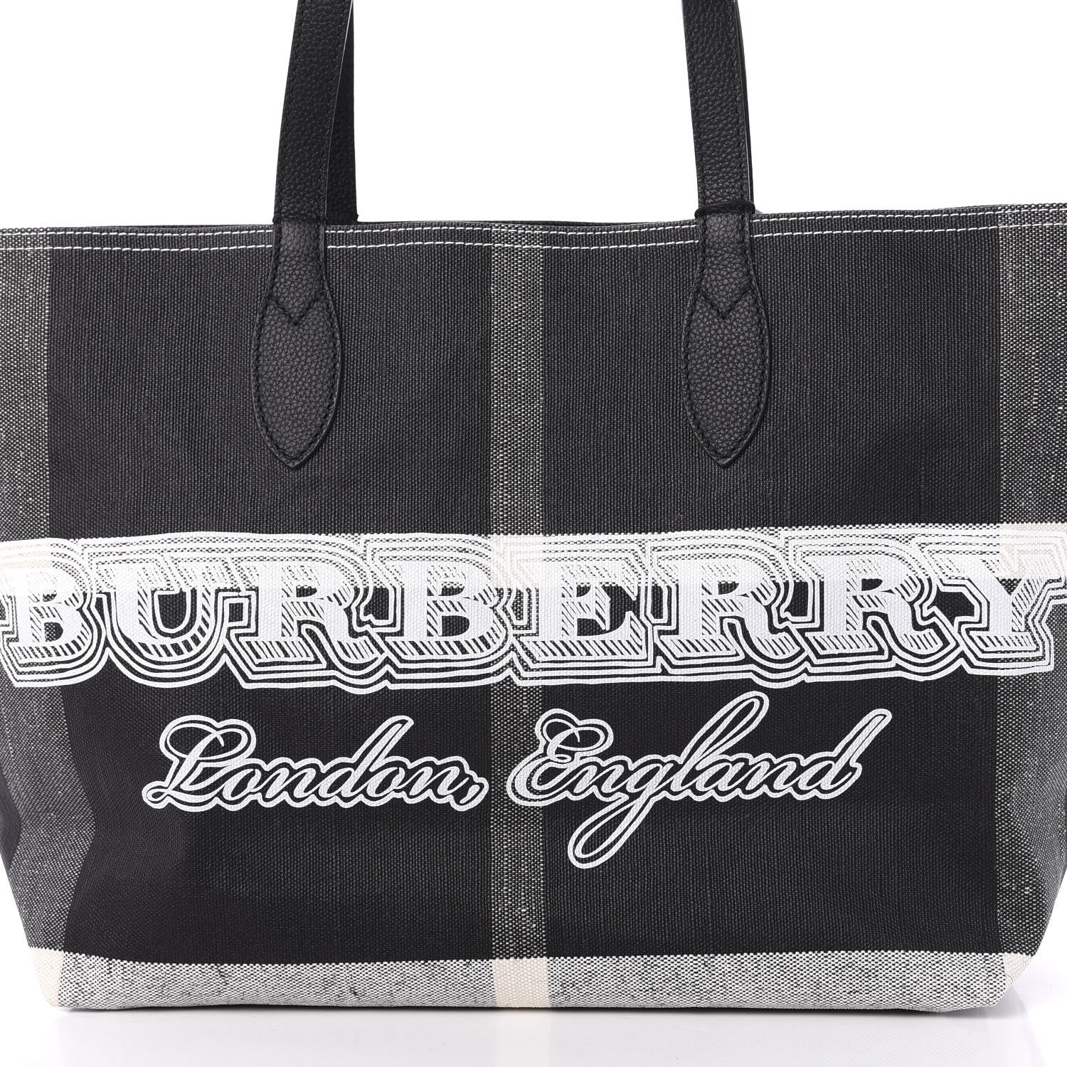 Burberry Coated Canvas Mega Check Medium Doodle Tote Black White 10 of 10