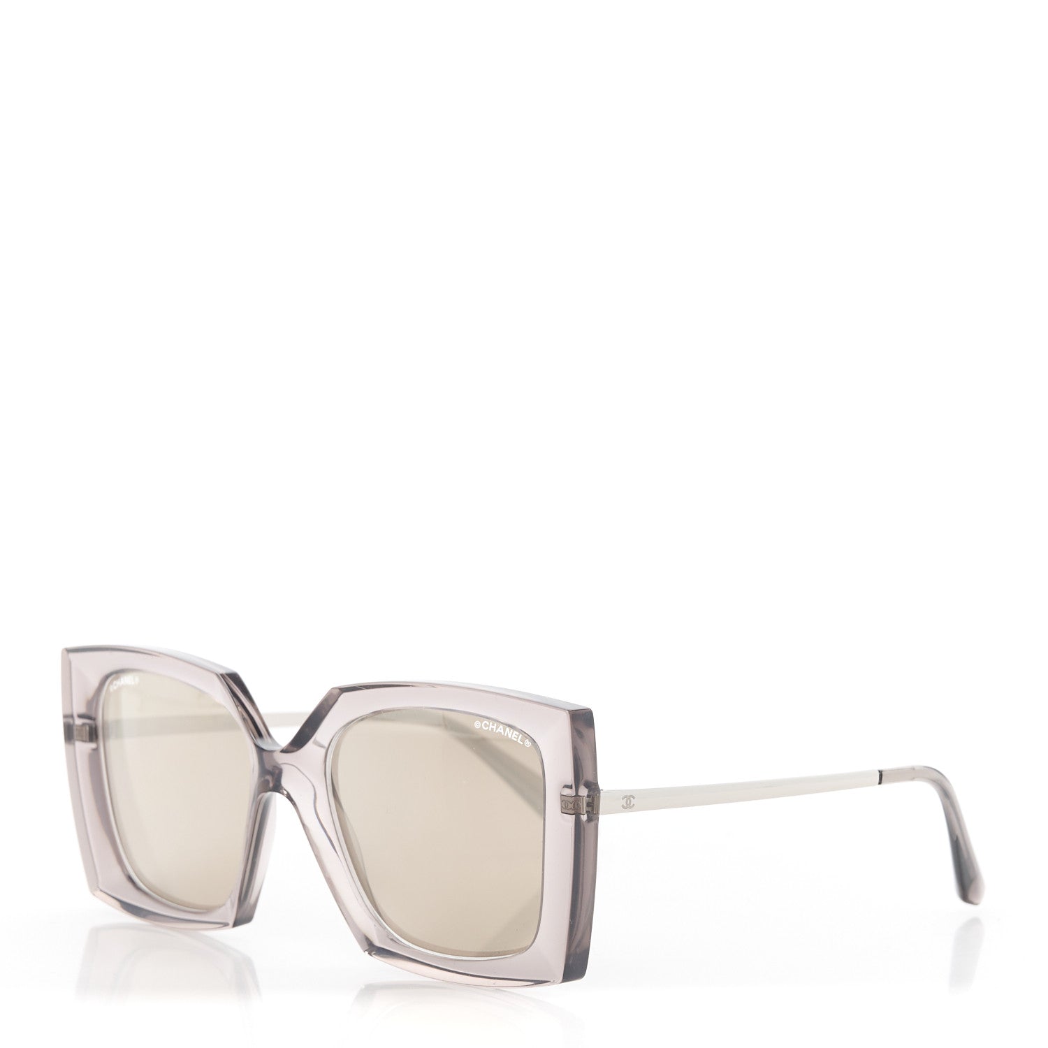 Chanel 18K White Gold Mirror Square Sunglasses 6051 Gray 1 of 7