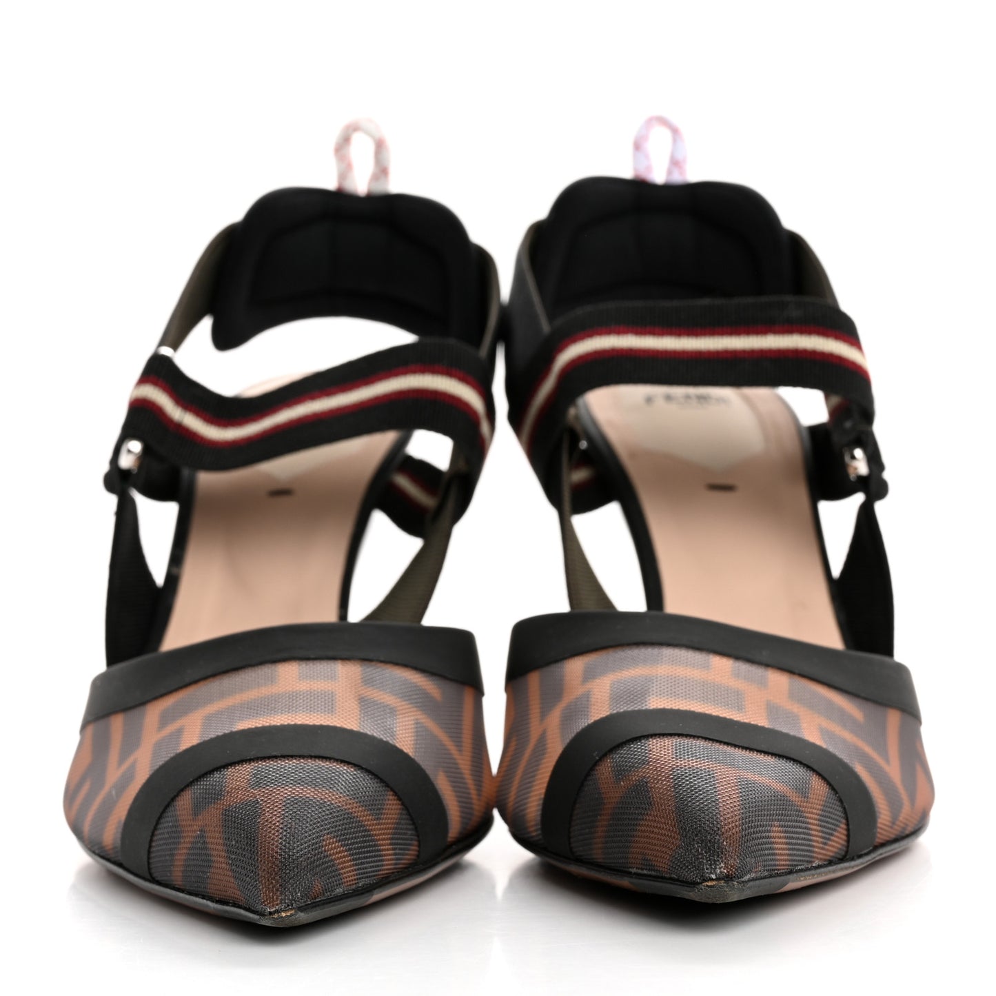 Technical Mesh FF Colibri 85mm Slingback Pumps 40 Tobacco Moro Bordeaux Black Militare
