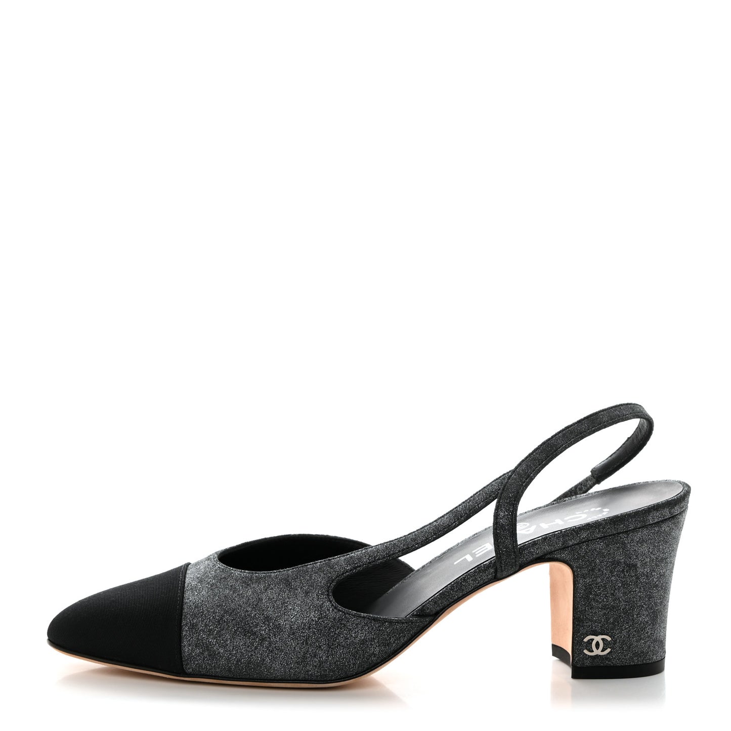 Wool Velvet Cap Toe CC Slingback Pumps 39.5 Black Grey