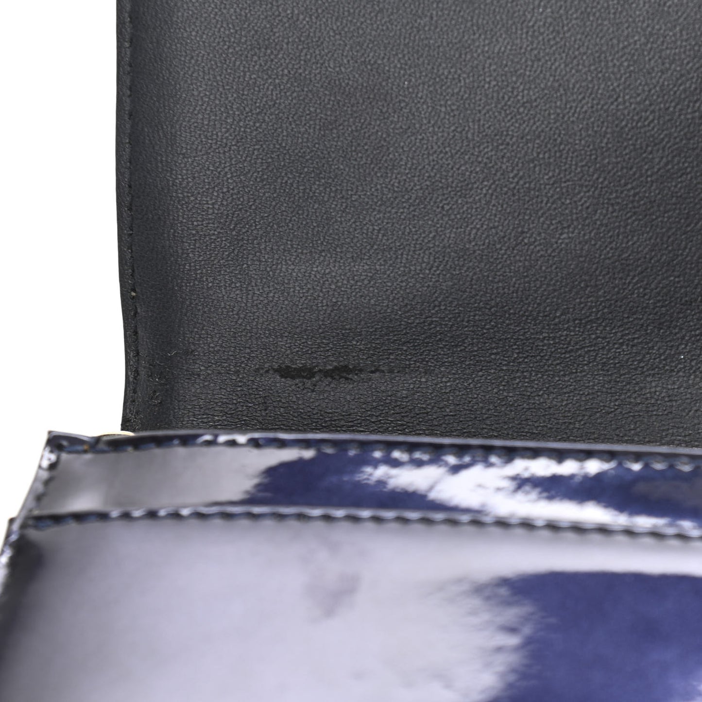 Metallic Patent Micro-Cannage Diorama Wallet on Chain Pouch Navy Blue