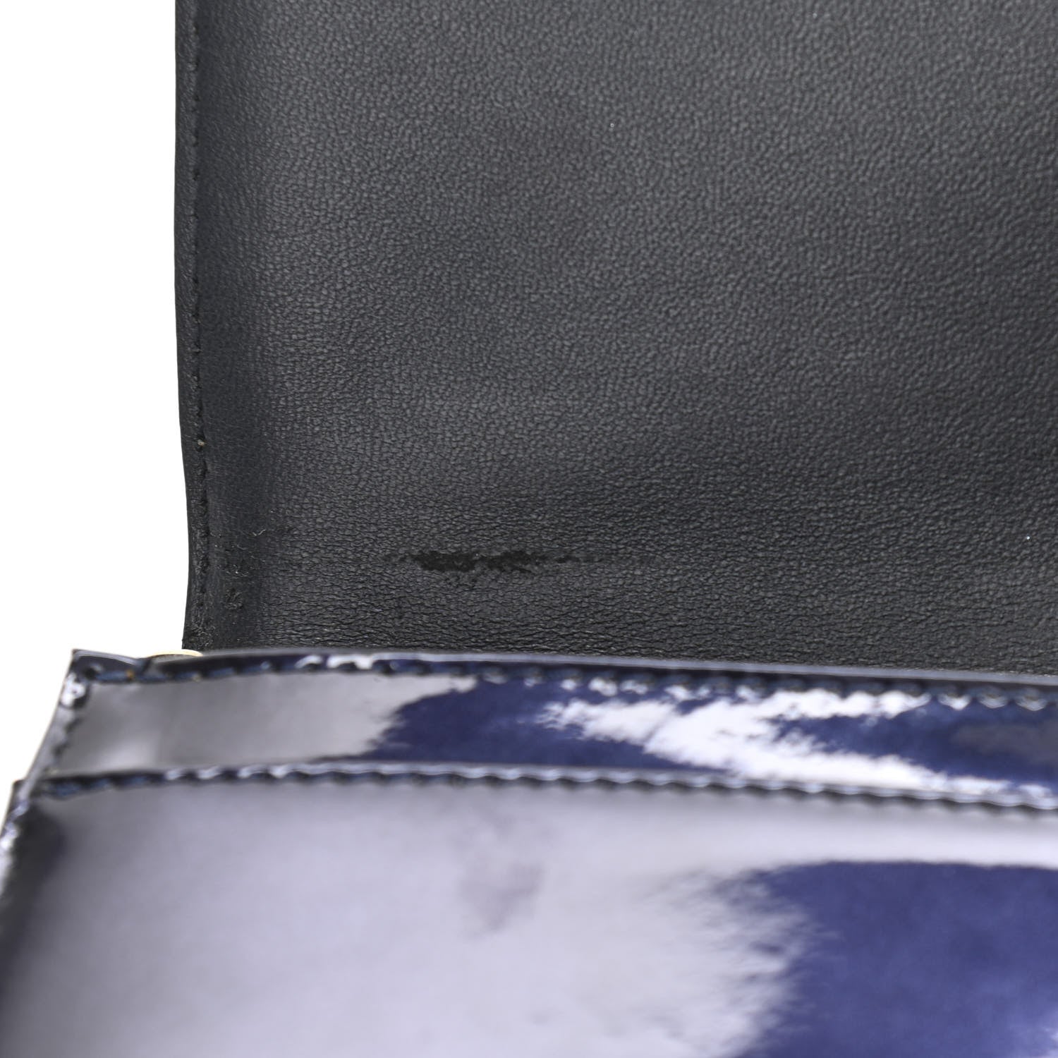 Christian Dior Metallic Patent Micro-Cannage Diorama Wallet on Chain Pouch Navy Blue 11 of 11