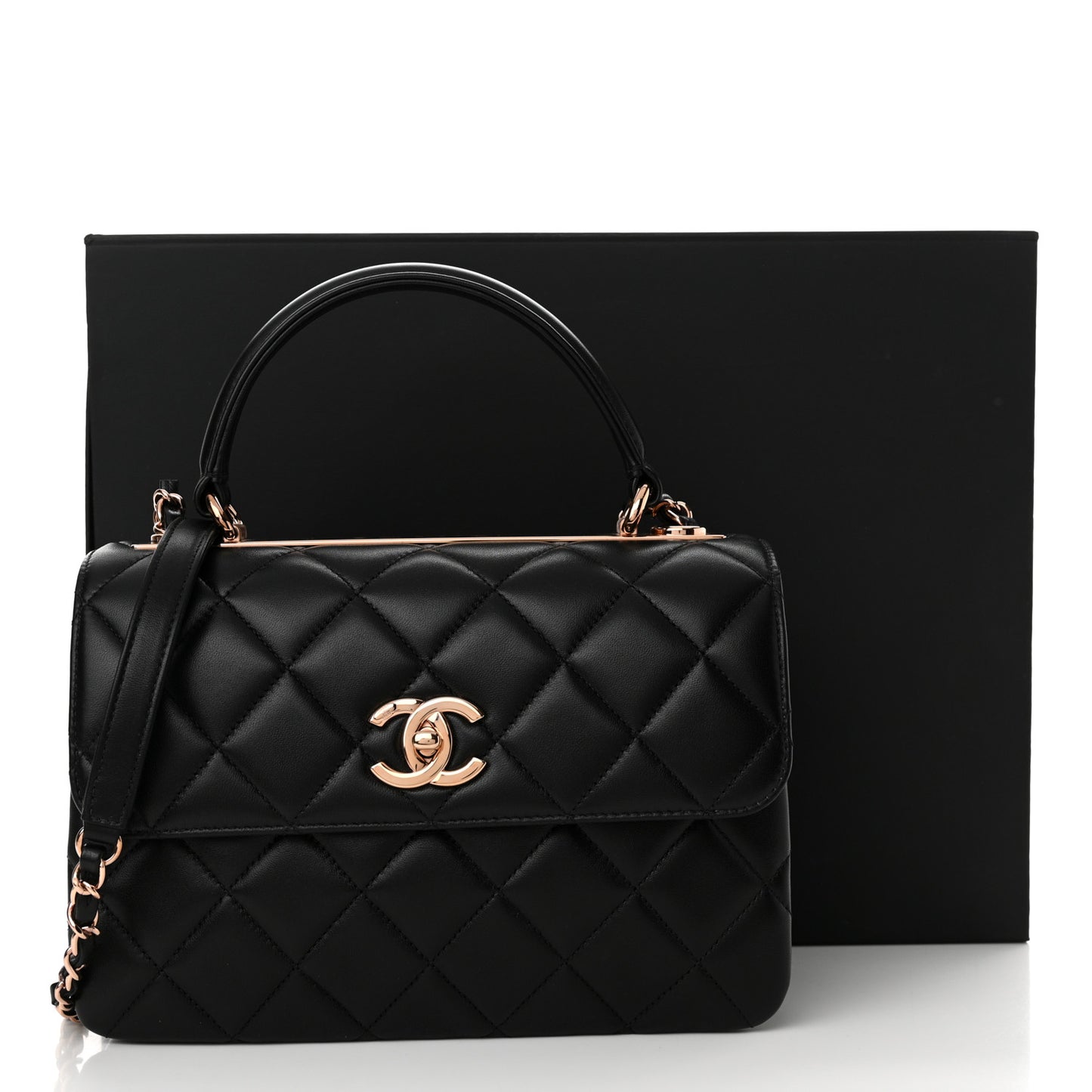 Lambskin Quilted Small Trendy CC Dual Handle Flap Bag Black