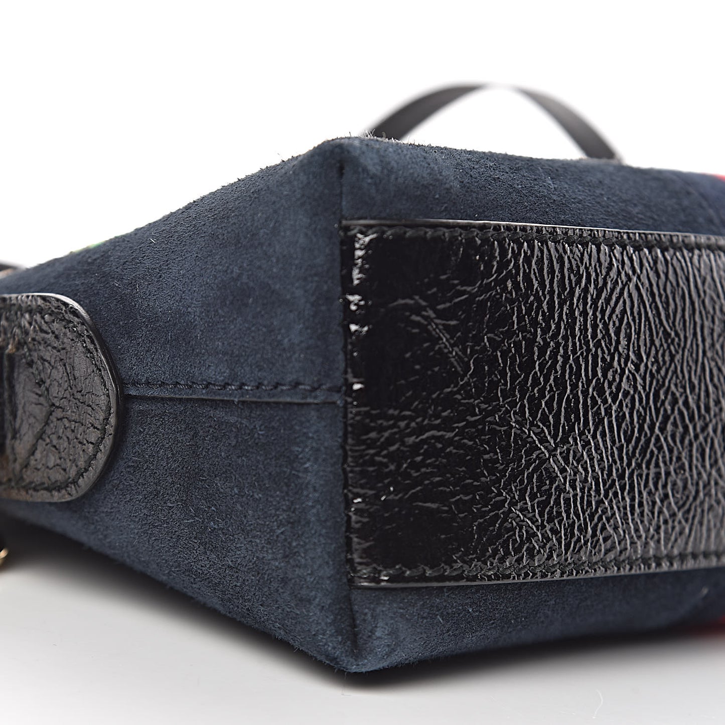 Suede Patent Dragon Embroidered Small Ophidia Dome Shoulder Bag Blue Multicolor Black
