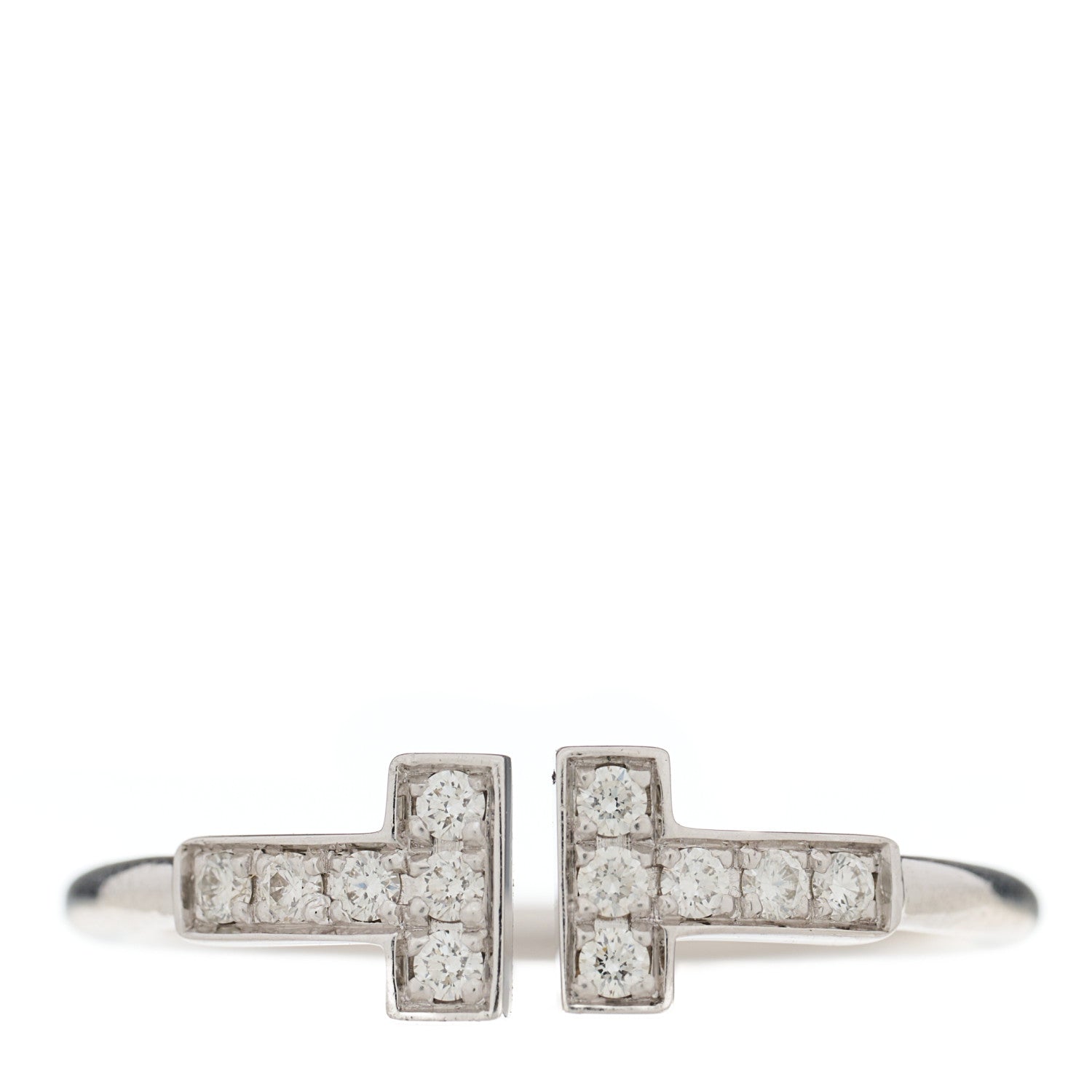 Tiffany 18K White Gold Diamond T Wire Ring 55 7.25 1 of 5