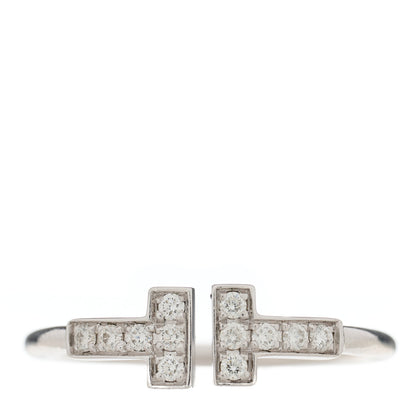 Tiffany 18K White Gold Diamond T Wire Ring 55 7.25 1 of 5